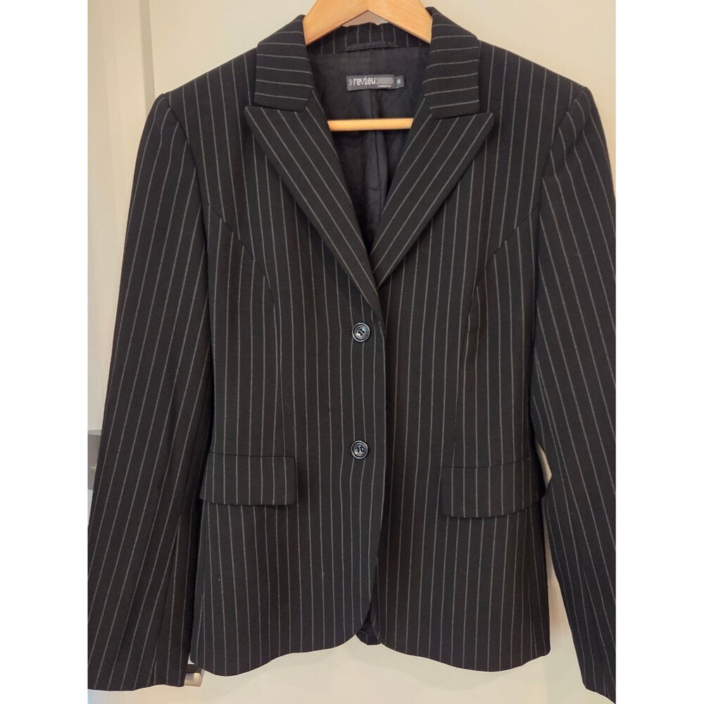 Vintage Review Black Pinstripe Blazer 36 Minimalist Dark Academia Office Siren